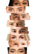 © master1305 - Closeup collage of human eyes in diversity concept on white background. Concept of individuality, human identity, psychological perception, visual campaigns, and cross-cultural communication.