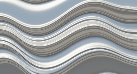 Wall Mural - Abstract Wavy Lines: Fluid, Metallic, Grayscale, Modern, Elegant, Digital Art.