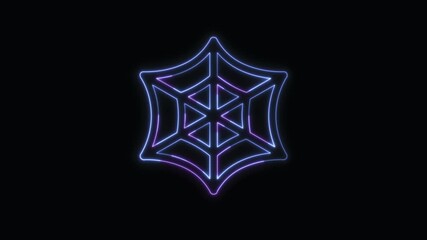Spider Web Icon Neon Seamless Loop 4K Black Background Animated Promotional Typography for Video Editing