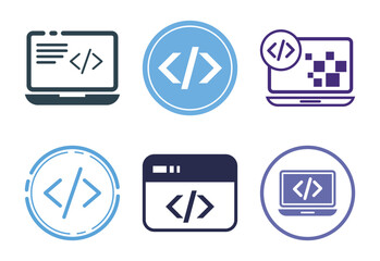 Set of Coding Icons Depicting Programming and Development Concepts With a Computer Theme