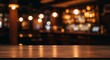© Enimar - Empty Brown Wooden Table in Bar with Blurred Warm Lighting