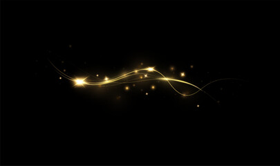 Wall Mural - Magic golden wind png festive isolated on transparent background. Golden comet with sparkling stars and dust. Powder dust light . Magic shining gold dust.