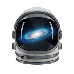 Wall Mural - Astronaut helmet reflecting a vibrant galaxy, isolated on transparent background, symbolizing space exploration and the vastness of the universe