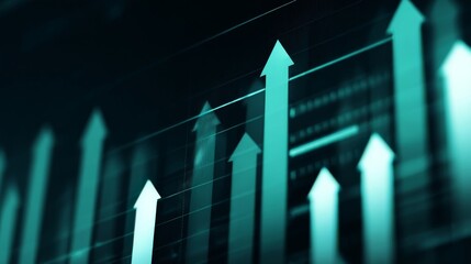 An array of upward pointing arrows on a dark background symbolizing growth, progress,