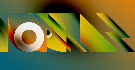 Wall Mural - abstract composition featuring colorful geometric shapes, overlapping layers, text fragment owa, vib