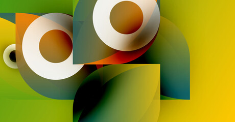 Wall Mural - abstract composition. overlapping circles, rectangles create dynamic visual effect. bright colors do