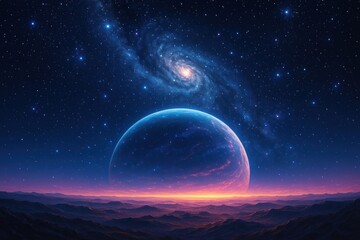 Wall Mural - vibrant cosmic landscape with galaxy.