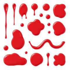 Wall Mural - vibrant crimson liquid drops artfully arranged on a clean stage transparent ambiance isolated set