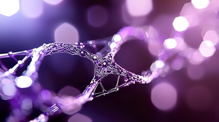 Spider web covered in morning dew drops against purple bokeh background creates magical atmosphere with sparkling water droplets and soft focus light effects.
