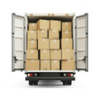 © Sim - A moving truck filled with carefully packed cardboard boxes. full length isolate on transparent background