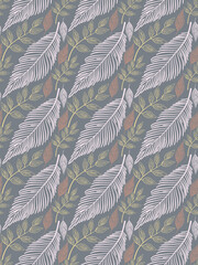  Leaf tropical seamless pattern line art pastel abstract.Leaves botanical hand drawn pastel color vector background.Foliage outlines flat style autumn illustration.Design for prints,textile,wrap,paper.