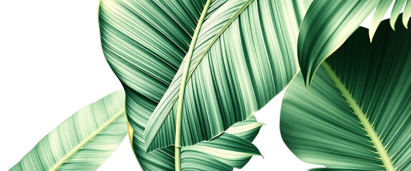 Tropical hand drawn palm leaves banana palm monstera strelitzia on isolated white background waterco