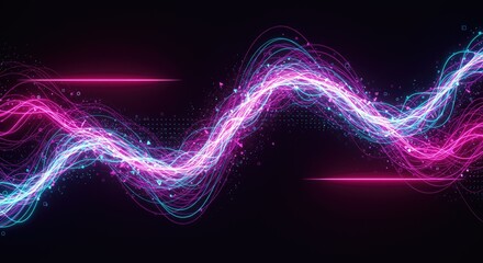 Wall Mural - Dynamic Neon Wave: Abstract Pink and Blue Light Streaks on Black Background