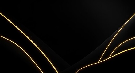 Wall Mural - Elegant Black Abstract with Golden Curves and Subtle Shadows