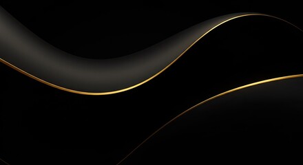 Wall Mural - Elegant Black Waves with Golden Accents: Modern Abstract Design