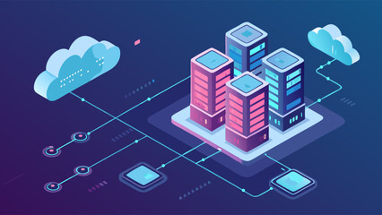 Isometric Illustration of Cloud Computing and Data Centers