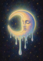 Wall Mural - surreal dreamy moon face.
