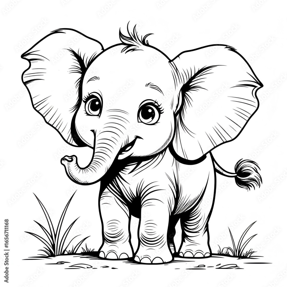 Cute baby elephant coloring pages for kids and adults—adorable cartoon ...