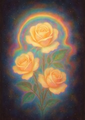 Wall Mural - vibrant roses with rainbow aura.