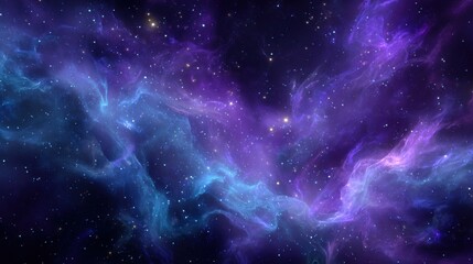 Wall Mural - Blue and Purple Cosmic Nebula with Glowing Particles