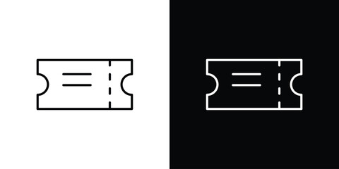 Ticket Icon in Line Art Style with White and Black Backgrounds