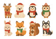 © Soliannikov Yevhenii - Cute cartoon christmas animals with santa hats and scarves in festive winter theme