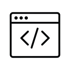 Coding Line Icon. Web Development Symbol with Brackets in Browser Window. Outline Programming and Software Vector for UI.