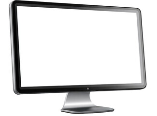 A side view of a modern computer monitor with a blank white screen.  The monitor is sleek and has a metallic gray stand