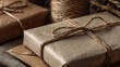 © MAGNIFIER - Close-up of eco-friendly kraft paper wrapping with natural twine, sustainable Christmas vibes.