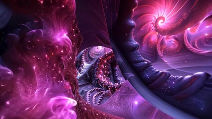 Wall Mural - A vibrant fractal artwork featuring a glowing tunnel of swirling shapes and colors.