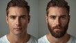 © Maria - Split portrait contrasts rugged bearded man with smooth clean-shaven youthful version