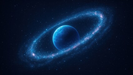 Mystical blue planet with ring