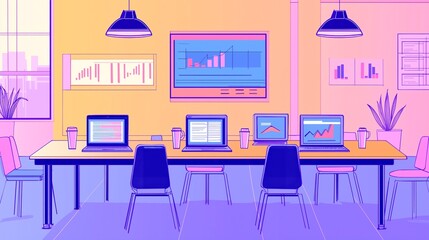 Wall Mural - computer on screen with modern business graph on modern computer