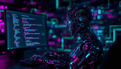 Artificial intelligence working at a computer