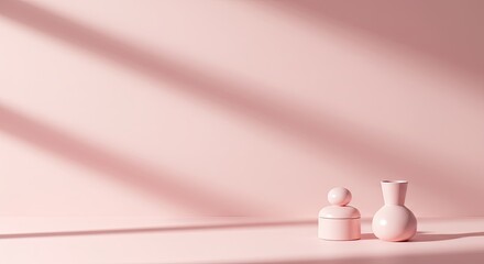 Wall Mural - Minimalist Pink Still Life: Geometric Vases and Soft Shadow Play