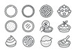 © GRACE - Pie Decoration Icons. Outline icon set of pie decoration techniques: crimped edge, braided crust, lattice