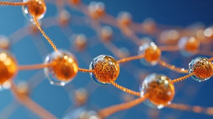 Orange Net with Water Droplets Against a Blue Background