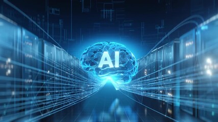 Ai technology video showcase with film strip elements and text overlay