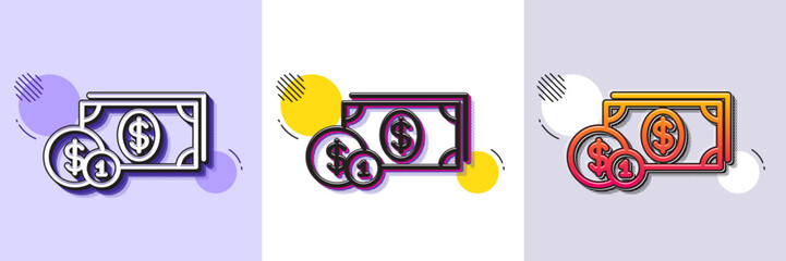 Wall Mural - cash money with coins line icon. halftone dotted pattern. gradient icon with grain shadow. banking c