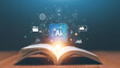 © krungchingpixs - AI education concept with glowing chip above open book. Symbolizing digital transformation. Learning innovation and the integration of artificial intelligence in modern knowledge.