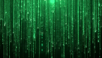 Wall Mural - green matrix effect digital rain falling data stream background