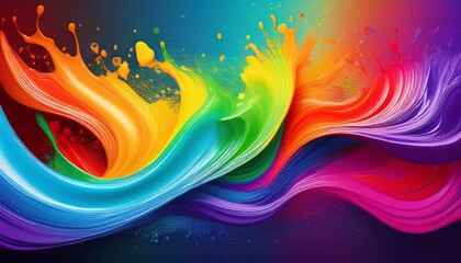 Wall Mural - colorful paint splashing and making a beautiful rainbow wave