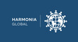 © SimpleDesignStudio - HARMONIA GLOBAL. Logotipo com ícone de globo e pessoas unidas. Conceito de comunidade, união, cooperação e conexão mundial.