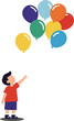© Cansu - Boy Reaching Colorful Balloons Floating Upward in White Background Vector Illustration