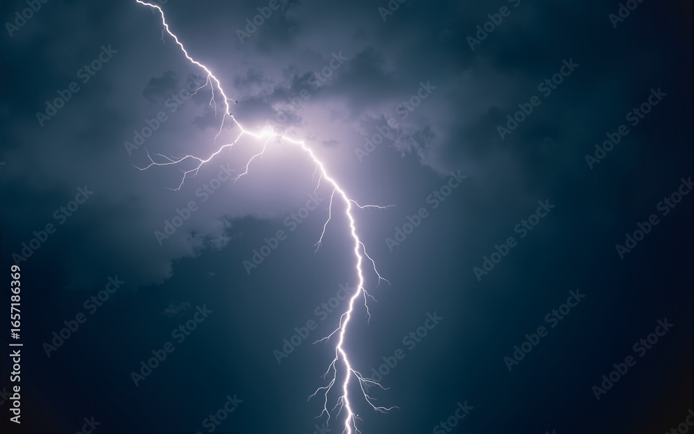 Powerful depiction of a storm cloud with dramatic lightning strikes ...