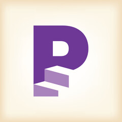 Wall Mural - the image shows a flat logo design of an initial letter p with stairs in purple color that looks cle
