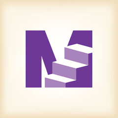 Wall Mural - the image shows a flat logo design of an initial letter m with stair steps in purple color that look