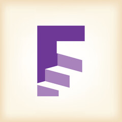 Wall Mural - the image shows a flat logo design of an initial letter f with three staircase steps in purple color