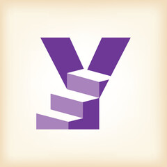 Wall Mural - the image shows a flat logo design of an initial letter y with stairs in purple color that looks cle