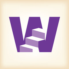Wall Mural - the image shows a flat logo design of an initial letter w with stairs in purple color that looks cle